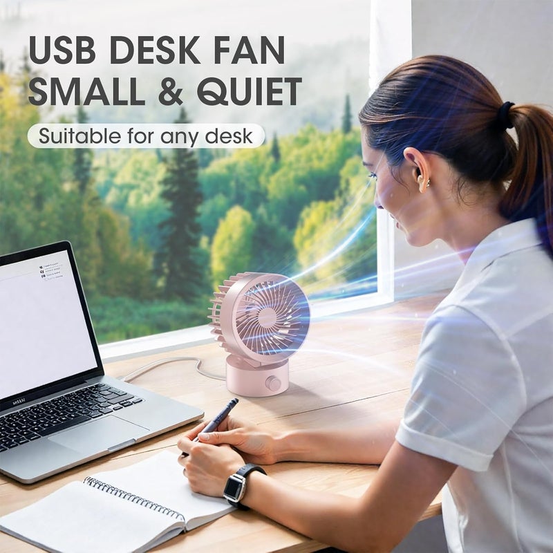 KinYiLO Desk Fan USB, Small Desk Fans Quiet, Stepless Speed Flexible Adjust, Mini Size for Home Office Dorm Desktop, Portable Travel Personal Cooling, Plug In USB Powered, Pink - Image 2